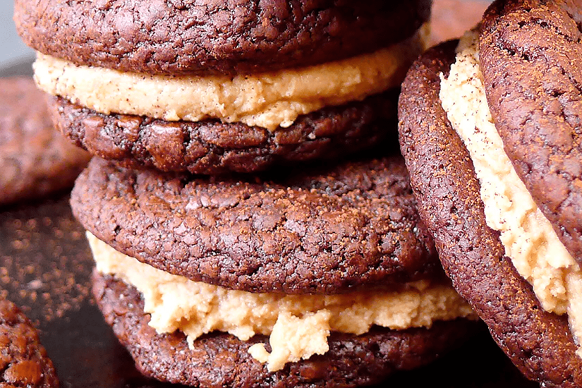 Chocolate Brownie Cookie Sandwiches With Peanut Butter Cream Filling